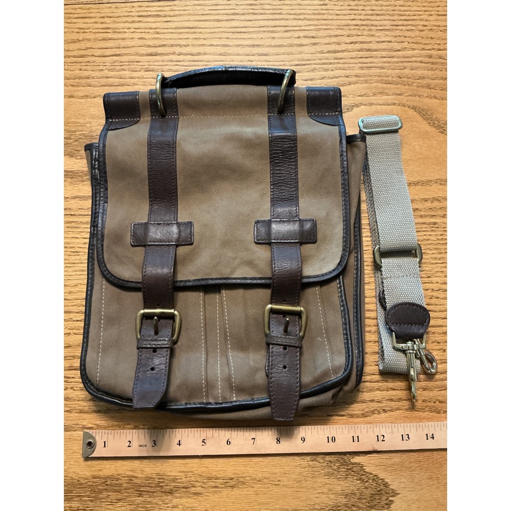 Mulholland Brothers Canvas Leather Field Bag Messenger Brown  13"Made in USA